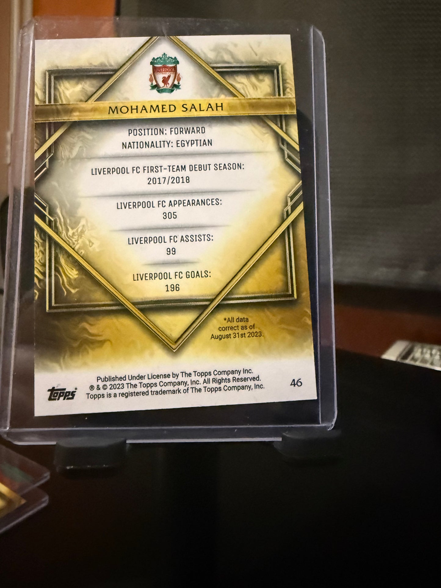 2023-24 TOPPS LIVERPOOL TEAM SET Mohamed Salah Gold Drip CARD numbered 083/250
