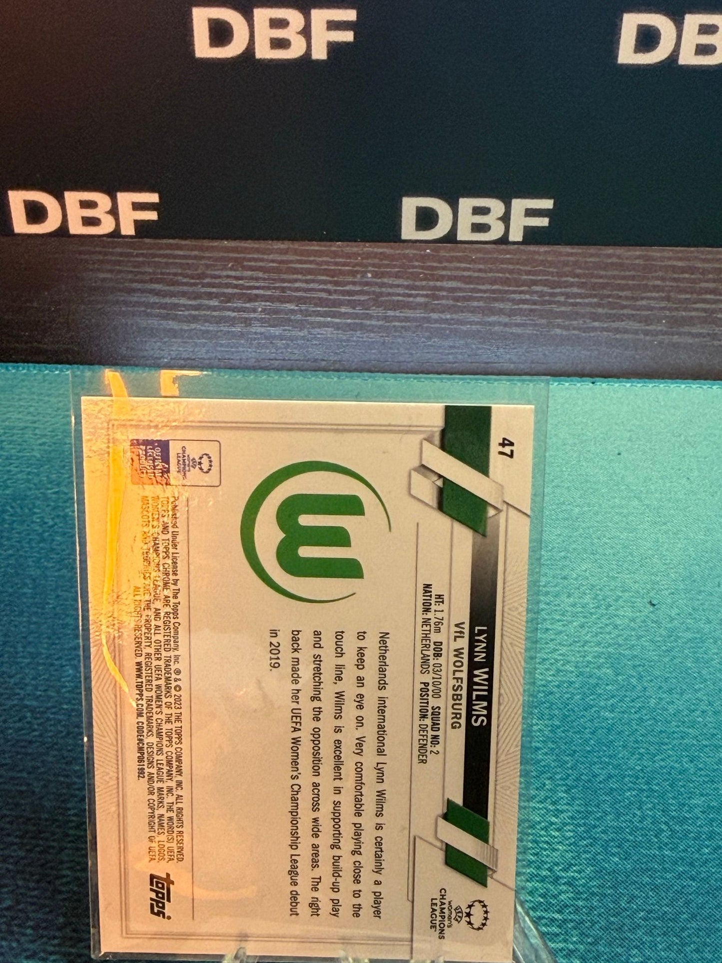 2022-23 Topps Chrome Women’s UCL Pink Prism VFL Wolfsburg Lynn Wilms RC /199